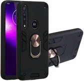 Voor Motorola One Macro / Moto G8 Play 2 in 1 Armor Series PC + TPU beschermhoes met ringhouder (zwart)