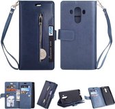 Voor Huawei Mate 10 Pro Multifunctionele Rits Horizontale Flip Leren Case met Houder & Portemonnee & 9 Kaartsleuven & Lanyard (Blauw)