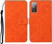 Voor Samsung Galaxy S20 FE etnische stijl reliëf patroon horizontale flip lederen tas met houder & kaartsleuven & portemonnee & lanyard (oranje)