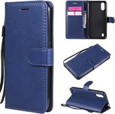 Voor Samsung Galaxy A01 Effen Kleur Horizontale Flip Beschermende Leren Case met Houder & Kaartsleuven & Portemonnee & Fotolijst & Lanyard (Blauw)