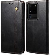Voor Samsung Galaxy S20 UItra Simple Wax Crazy Horse Texture Horizontale Flip lederen tas met kaartsleuven en portemonnee (zwart)