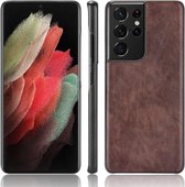 Voor Samsung Galaxy S21 Ultra 5G schokbestendige Litchi-textuur pc + PU-hoes (bruin)
