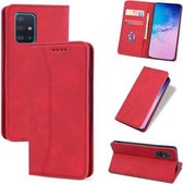 Voor Samsung Galaxy A51 4G Huid-aanvoelende Kalfsleer Textuur Magnetische Dual-Fold Horizontale Flip Leren Case met Houder & Kaartsleuven & Portemonnee (Rood)