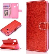 Voor Huawei Y6p Glitter Poeder Horizontale Flip Leren Case met Kaartsleuven & Houder & Fotolijst & Portemonnee & Lanyard (Rood)