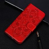 Mandala-reliëfpatroon Horizontale lederen flip-hoes voor Samsung Galaxy M10, met houder & kaartsleuven & portemonnee & fotolijst & lanyard (rood)