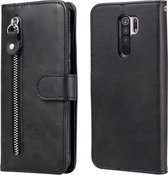 Voor Geschikt voor Xiaomi Redmi 9 Mode Kalf Textuur Rits Horizontale Flip Leren Case met Houder & Kaartsleuven & Portemonnee Functie (Zwart)