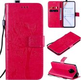 Voor Xiaomi Redmi K30 Pro Tree & Cat reliÃ«fpatroon Horizontale flip lederen tas met houder & kaartsleuven & portemonnee en lanyard (rose rood)