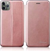 Voor iPhone 11 Pro Max Integrated Electricity Pressing Retro Texture Magnetic TPU + PU Leather Case met Card Slot & Holder (Rose Gold)