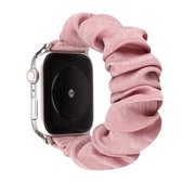 Voor Apple Watch Series 5 & 4 40mm / 3 & 2 & 1 38mm doek + roestvrijstalen haarring horlogeband (lichtrood)