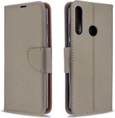 Voor Huawei Y6P Litchi Textuur Pure Kleur Horizontale Flip PU Lederen Case met Houder & Kaartsleuven & Portemonnee & Lanyard (Grijs)