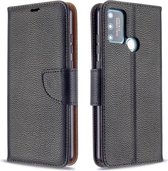 Voor Huawei Honor 9A Litchi Textuur Pure Kleur Horizontale Flip PU Lederen Case met Houder & Kaartsleuven & Portemonnee & Lanyard (Zwart)