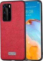 Voor Huawei P40 Pro SULADA schokbestendig TPU + handgemaakte lederen beschermhoes (rood)