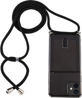 Voor iPhone 11 transparante TPU-beschermhoes met sleutelkoord en kaartsleuf (zwart)