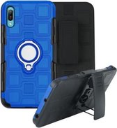 Voor Huawei Y6 Pro (2019) 3 in 1 kubus pc + TPU beschermhoes met 360 graden draaien zilveren ringhouder (blauw)