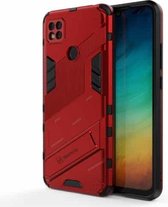 Voor Geschikt voor Xiaomi Redmi 9C Punk Armor 2 in 1 PC + TPU schokbestendig hoesje met onzichtbare houder (rood)