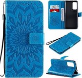Voor Huawei Honor X10 Geperst Afdrukken Zonnebloem Patroon Horizontale Flip PU Lederen Case Houder & Kaartsleuven & Portemonnee & Lanyard (Blauw)