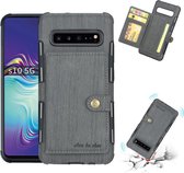 Voor Galaxy S10 5G Brushed Texture Shockproof PU + TPU Case, met kaartsleuven & portemonnee en fotolijst (grijs)