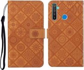 Voor OPPO Realme 5 Etnische Stijl Reliëfpatroon Horizontale Flip Leren Case met Houder & Kaartsleuven & Portemonnee & Lanyard (Bruin)