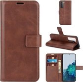 Voor Samsung Galaxy S21 5G Retro Kalfspatroon Gesp Horizontale Flip Leren Case met Houder & Kaartsleuven & Portemonnee (Donkerbruin)