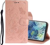 Voor Samsung Galaxy A31 Pressed Printing Butterfly Pattern Horizontal Flip Leather Case met houder & kaartsleuven (Rose Gold)
