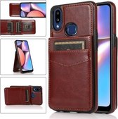 Voor Samsung Galaxy A10s effen kleur pc + TPU beschermhoes met houder en kaartsleuven (bruin)