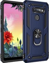 Voor LG K50S schokbestendige TPU + pc-beschermhoes met 360 graden roterende houder (blauw)