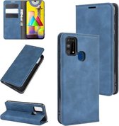 Voor Samsung Galaxy M31 Retro-skin Business magnetische zuignap lederen tas met houder & kaartsleuven & portemonnee (donkerblauw)
