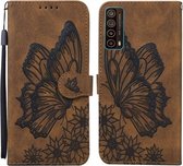 Voor Huawei P Smart 2021 Retro Skin Feel Butterflies Embossing Horizontale Flip Leather Case met houder & kaartsleuven & portemonnee (bruin)