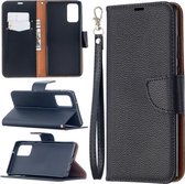 Voor Samsung Galaxy Note20 Litchi Textuur Pure Kleur Horizontale Flip Leren Case met Houder & Kaartsleuven & Portemonnee & Lanyard (Zwart)