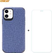 Voor iPhone 11 ENKAY ENK-PC0312 2 in 1 Business Series Denim Texture PU Leather + TPU Soft Slim Case Cover ＆ 0.26mm 9H 2.5D Gehard Glas Film (Blauw)