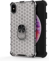 Voor iPhone XR schokbestendige honingraat PC + TPU ringhouder beschermhoes (wit)