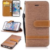 Kleurafstemming Denim Texture Leather Case voor iPhone 5 & Se, met houder & kaartsleuven & portemonnee & lanyard (bruin)