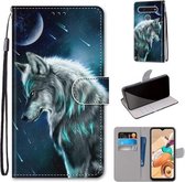 Voor LG K41S / K51S Gekleurde Tekening Cross Textuur Horizontale Flip PU Lederen Case met Houder & Kaartsleuven & Portemonnee & Lanyard (Contemplatieve Wolf)