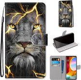 Voor LG Fluwelen Gekleurde Tekening Cross Textuur Horizontale Flip PU Lederen Case met Houder & Kaartsleuven & Portemonnee & Lanyard (Fission Lion)