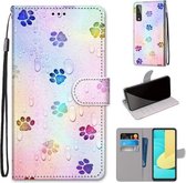 Voor LG Stylo 7 5G Gekleurde Tekening Cross Textuur Horizontale Flip PU Lederen Case met Houder & Kaartsleuven & Portemonnee & Lanyard (Voetafdruk Waterdruppels)