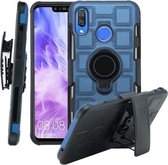 Voor Huawei Nova 3 3 in 1 Cube PC + TPU beschermhoes met 360 graden draaien zwarte ringhouder (marineblauw)