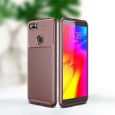 Voor Motorola Moto E6 Play Carbon Fiber Texture Shockproof TPU Case (Bruin)