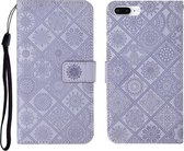 Etnische stijl reliëf patroon horizontale flip lederen tas met houder & kaartsleuven & portemonnee & lanyard voor iPhone 8 Plus / 7 Plus (paars)