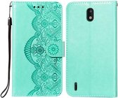 Voor Nokia 1.3 Flower Vine Embossing Pattern Horizontale Flip Leather Case met Card Slot & Holder & Wallet & Lanyard (Green)