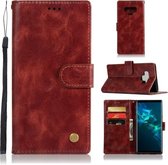Voor Galaxy Note 9 Retro Koperen Gesp Crazy Horse Horizontale Flip PU Lederen Case met Houder & Kaartsleuven & Portemonnee & Lanyard (Wijnrood)