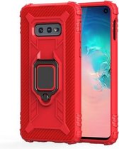 Voor Galaxy S10e koolstofvezel beschermhoes met 360 graden roterende ringhouder (rood)