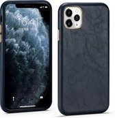 Lamsvachttextuur Vierhoekige volledige dekking Leer + metalen beschermhoes voor iPhone 11 Pro Max (blauw)