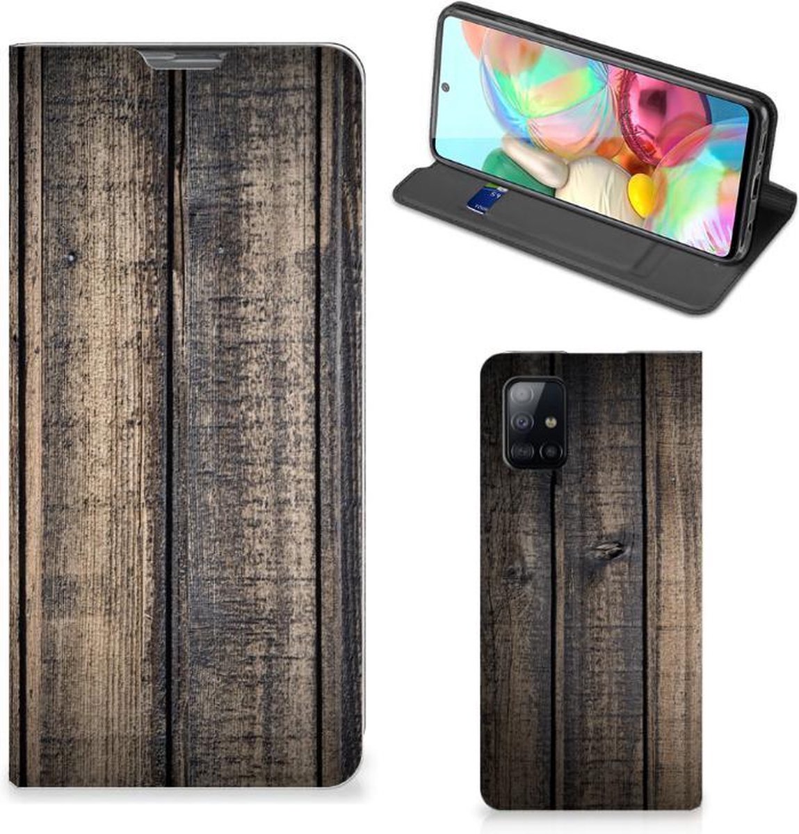 Book Case voor Samsung Galaxy A71 Book Wallet Case Steigerhout