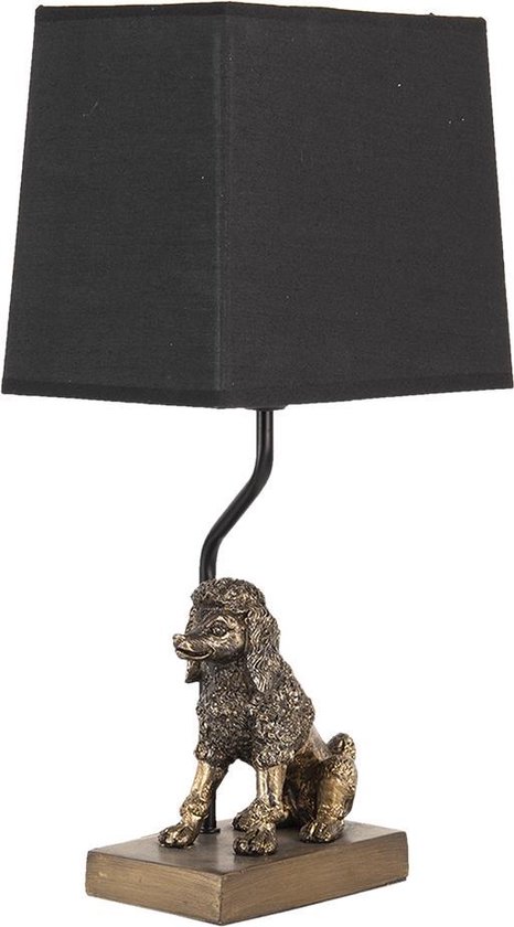 Clayre & Eef Tafellamp Hond 23*14*43 cm E27/max 1*60W Goudkleurig, Zwart Polyresin Bureaulamp Nachtlampje