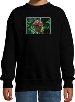 Dieren sweater met apen foto - zwart - voor kinderen - natuur / Orang Oetan aap cadeau trui - sweat shirt / kleding 3-4 jaar (98/104)