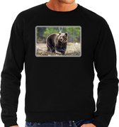 Dieren sweater met beren foto - zwart - voor heren - natuur / beer cadeau trui - kleding / sweat shirt S