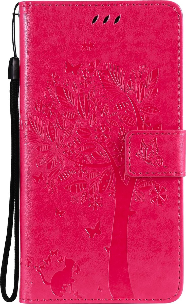 Mobigear Telefoonhoesje geschikt voor Samsung Galaxy S21 Hoesje | Mobigear Tree Bookcase Portemonnee | Pasjeshouder voor 2 Pasjes | Telefoonhoesje voor Pinpas / OV Kaart / Rijbewijs - Magenta