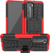 Voor Huawei P40 Pro Tire Texture Shockproof TPU + PC beschermhoes met houder (rood)