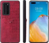 Voor Huawei P40 Fierre Shann Crocodile Texture PU lederen beschermhoes met kaartsleuf (rood)