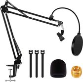 microfoon arm - Ine microfoonstandaard professionele microfoonhouderkit microfoonarm met spin en 3/8" tot 5/8" adapter, microfoonclip, voorruitmasker, voor studio-opname, radio-uitzending enz